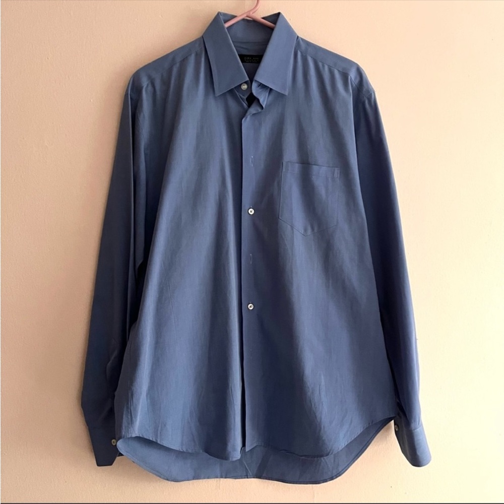 Zara Man USA 16 Men’s blue button down shirt 100% cotton collared shirt